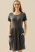 Ninexis Full Size Round Neck Ruched Dress with Pockets H CHARCOAL