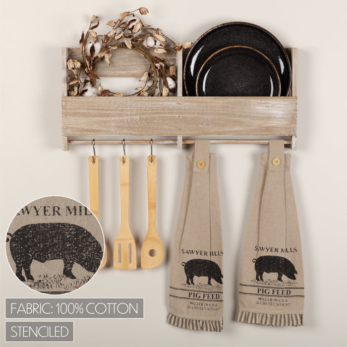 Sawyer Mill Charcoal Pig Button Loop Kitchen Towel Set of 2