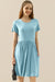 Ninexis Full Size Round Neck Ruched Dress with Pockets LT BLUE