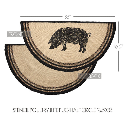 Sawyer Mill Charcoal Pig Jute Rug Half Circle w/ Pad 16.5x33