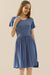 Ninexis Full Size Round Neck Ruched Dress with Pockets DENIMBLUE