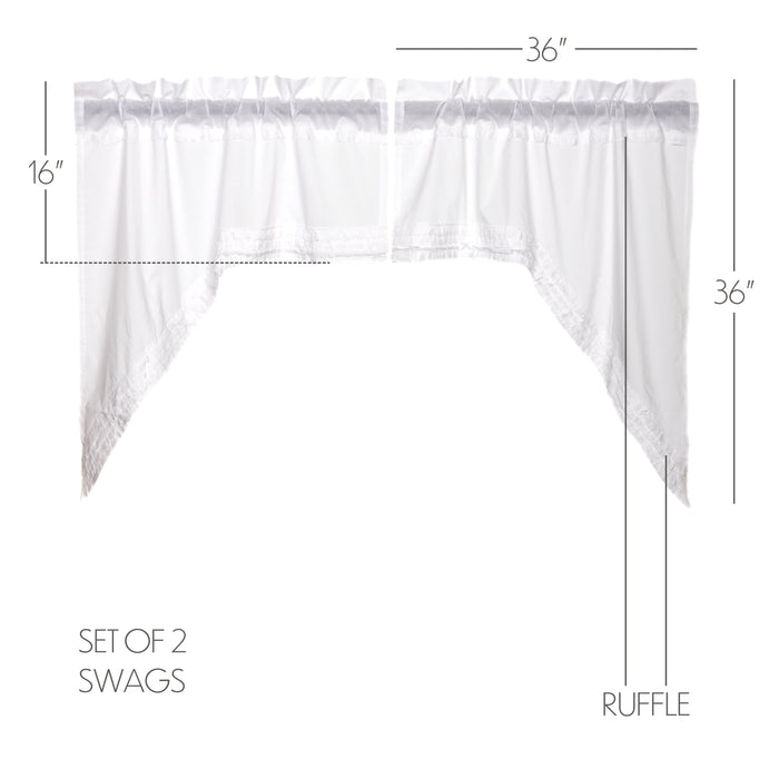 White Ruffled Sheer Swag Set of 2 36x36x16