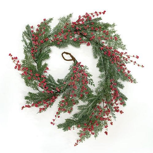 Sparkling Red Berries & Mixed Greens Garland 5ft
