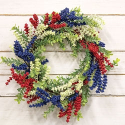 Red White & Blue Heather & Boxwood Wreath 18"
