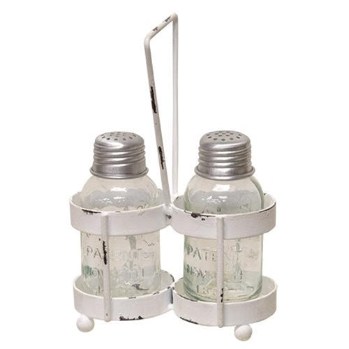 White Wash Salt and Pepper Caddy W/ Shakers