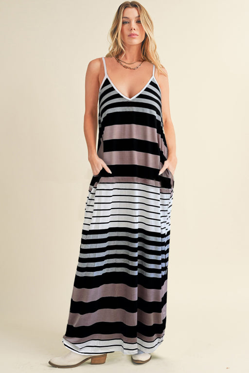 Pocketed Striped V-Neck Sleeveless Cami Dress Stripe
