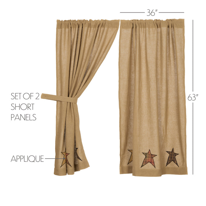 Stratton Burlap Applique Star Short Panel Set of 2 63x36