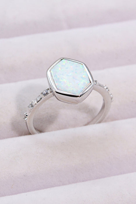 Opal Hexagon 925 Sterling Silver Ring Silver