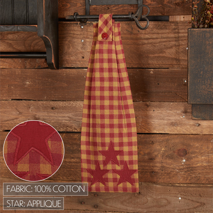 Burgundy Star Button Loop Kitchen Towel