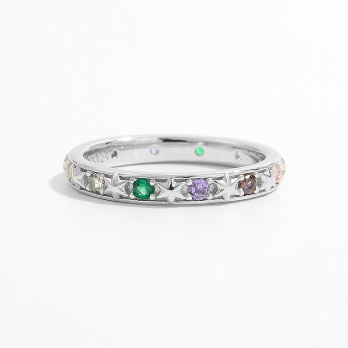 925 Sterling Silver Inlaid Zircon Ring Silver