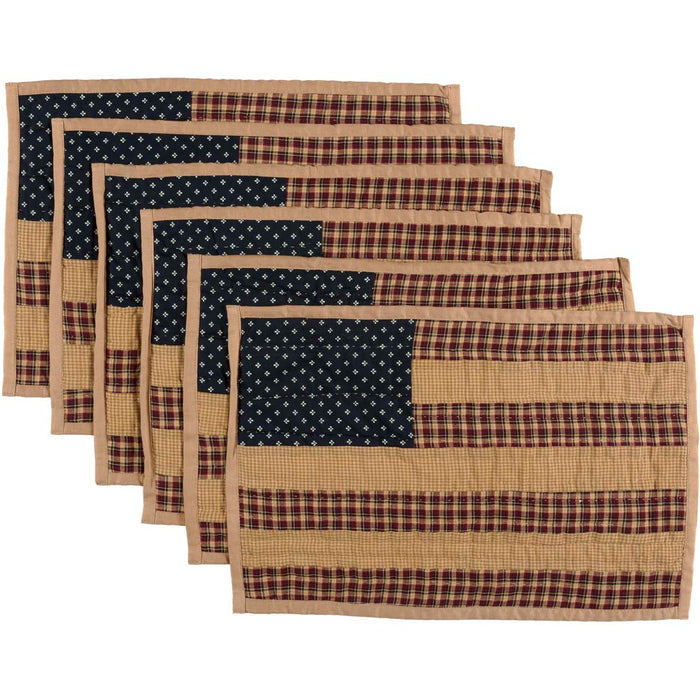 Patriotic Patch Placemat Quilted Set of 6 12x18