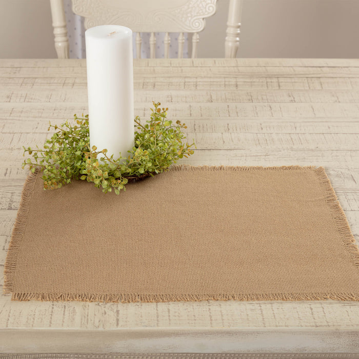 Burlap Natural Placemat Set of 6 Fringed 12x18