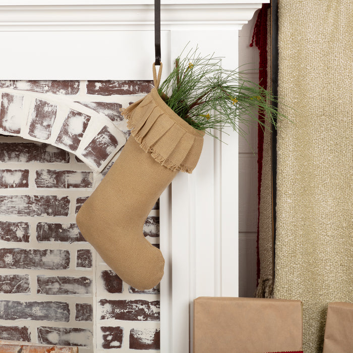 Festive Natural Burlap Ruffled Stocking 11x15