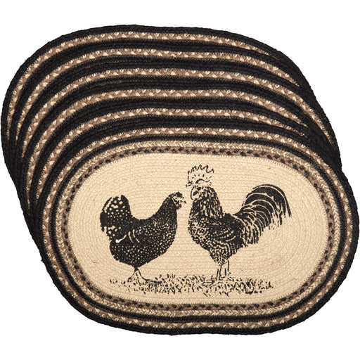 Sawyer Mill Charcoal Poultry Jute Placemat Set of 6 12x18