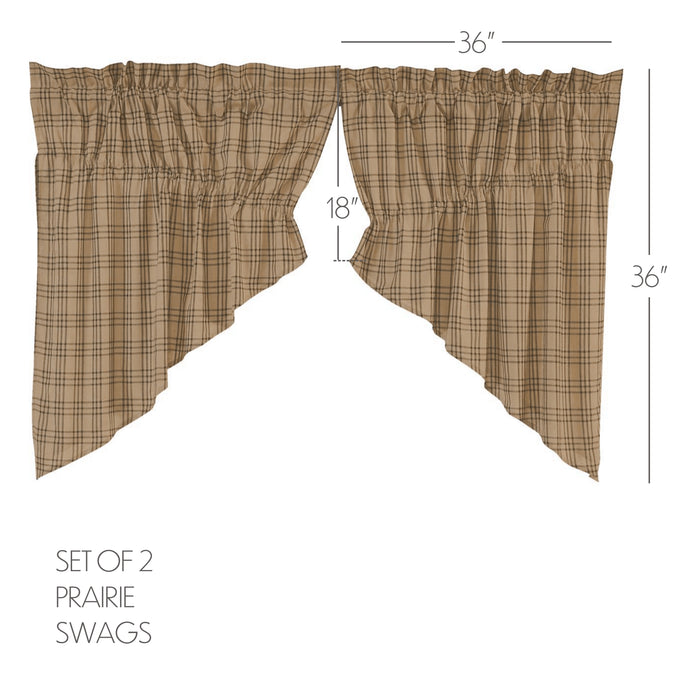 Sawyer Mill Charcoal Plaid Prairie Swag Set of 2 36x36x18