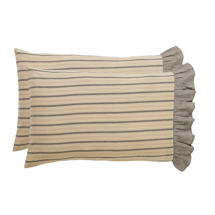 Sawyer Mill Charcoal Stripe Ruffled Standard Pillow Case Set of 2 21x30