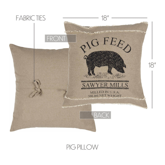 Sawyer Mill Charcoal Pig Pillow 18x18