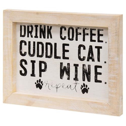 Coffee Cat and Wine Framed Sign