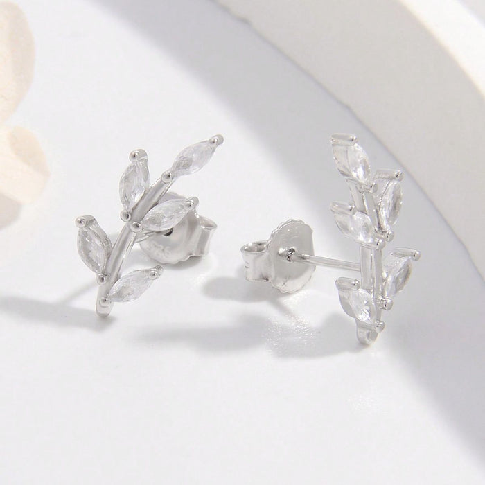 925 Sterling Silver Zircon Leaf Shape Earrings