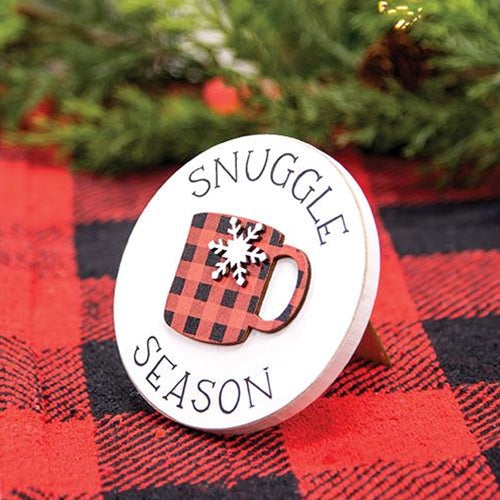 Snuggle Season Buffalo Check Mug Circle Easel Sign