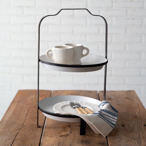 Two-Tier White and Black Metal Tray