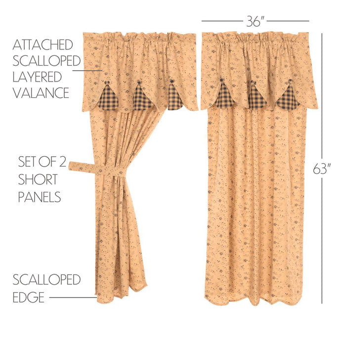 Maisie Short Panel Attached Scalloped Layered Valance Set of 2 63x36