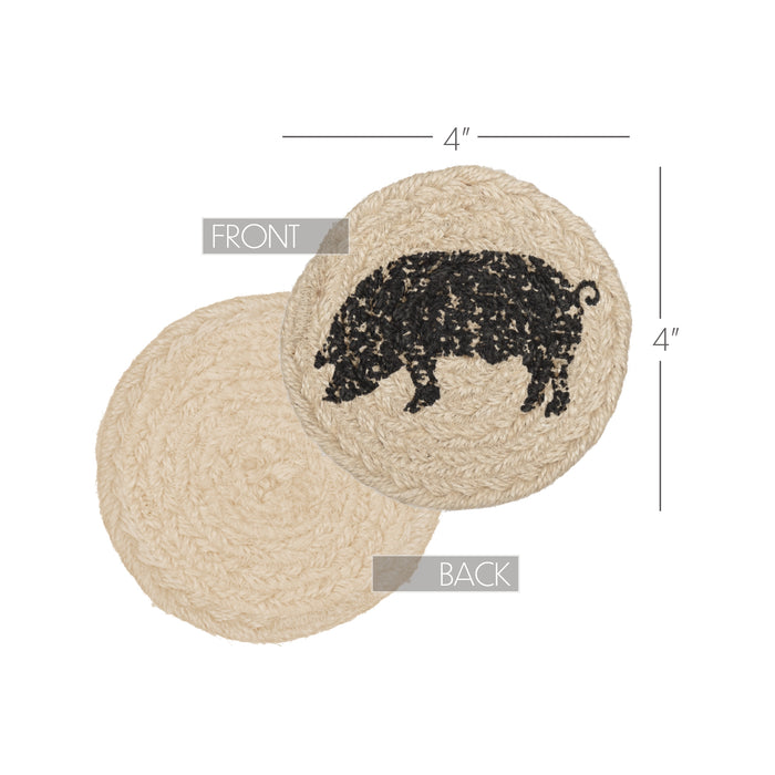 Sawyer Mill Charcoal Pig Jute Coaster Set of 6