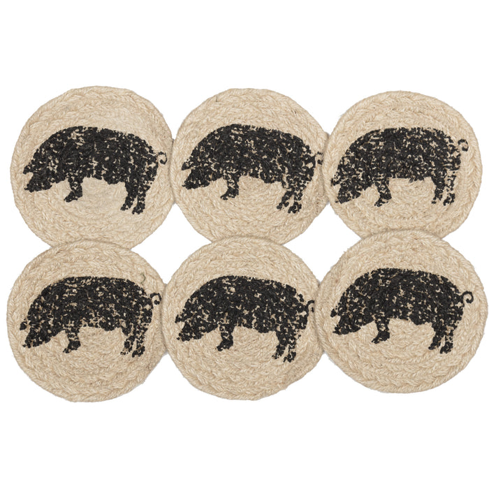 Sawyer Mill Charcoal Pig Jute Coaster Set of 6