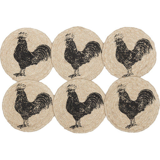 Sawyer Mill Charcoal Poultry Jute Coaster Set of 6