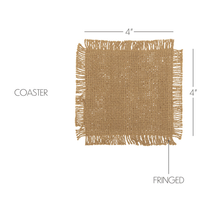 Burlap Natural Coaster Set of 12 Fringed 4x4