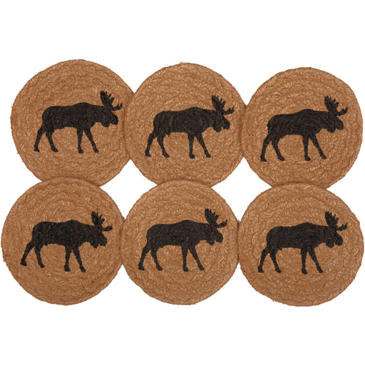 Cumberland Stenciled Moose Jute Coaster Set of 6