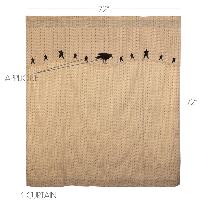 Kettle Grove Shower Curtain with Attached Applique Crow and Star Valance 72x72