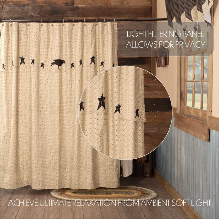 Kettle Grove Shower Curtain with Attached Applique Crow and Star Valance 72x72