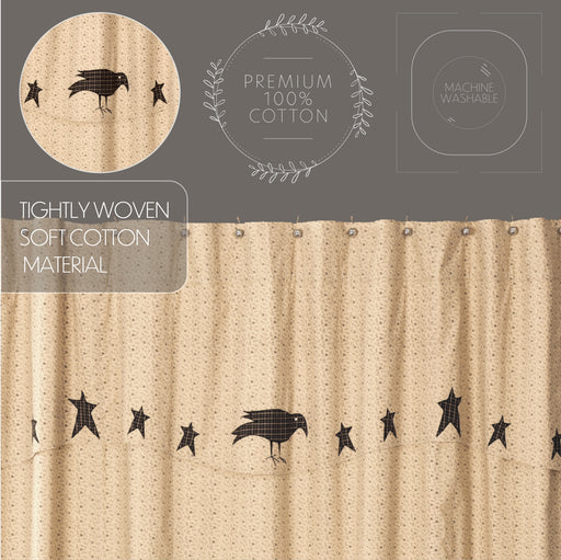 Kettle Grove Shower Curtain with Attached Applique Crow and Star Valance 72x72