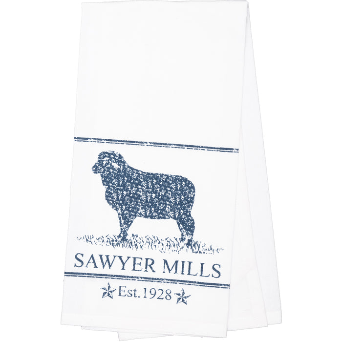 Sawyer Mill Blue Lamb Muslin Bleached White Tea Towel 19x28