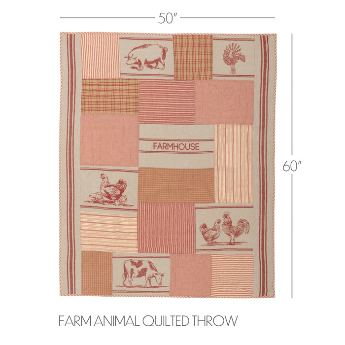 Sawyer Mill Red Farm Animal Quilted Throw 50x60