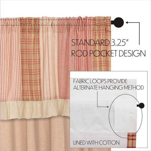 Sawyer Mill Red Chambray Solid Panel with Attached Patchwork Valance Set of 2 84x40