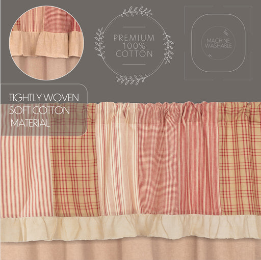 Sawyer Mill Red Chambray Solid Short Panel with Attached Patchwork Valance Set of 2 63x36