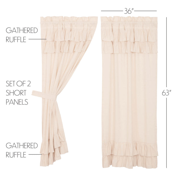 Simple Life Flax Natural Ruffled Short Panel Set of 2 63x36