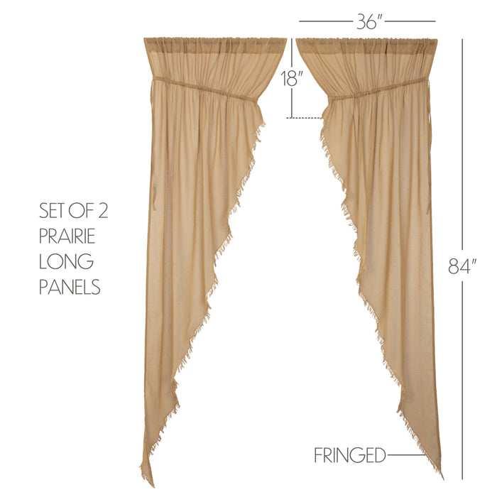 Tobacco Cloth Khaki Prairie Long Panel Fringed Set of 2 84x36x18