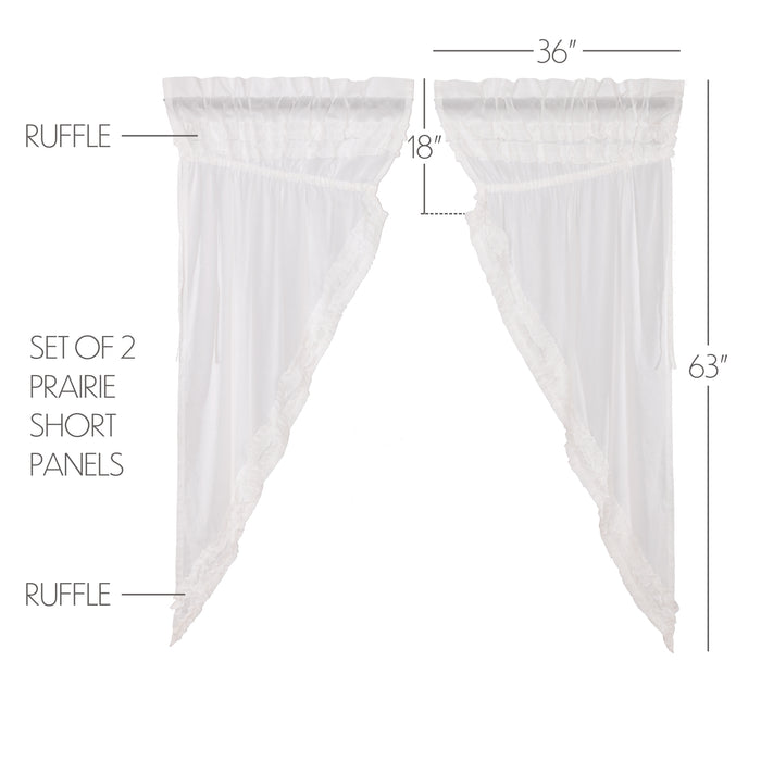 White Ruffled Sheer Petticoat Prairie Short Panel Set of 2 63x36x18