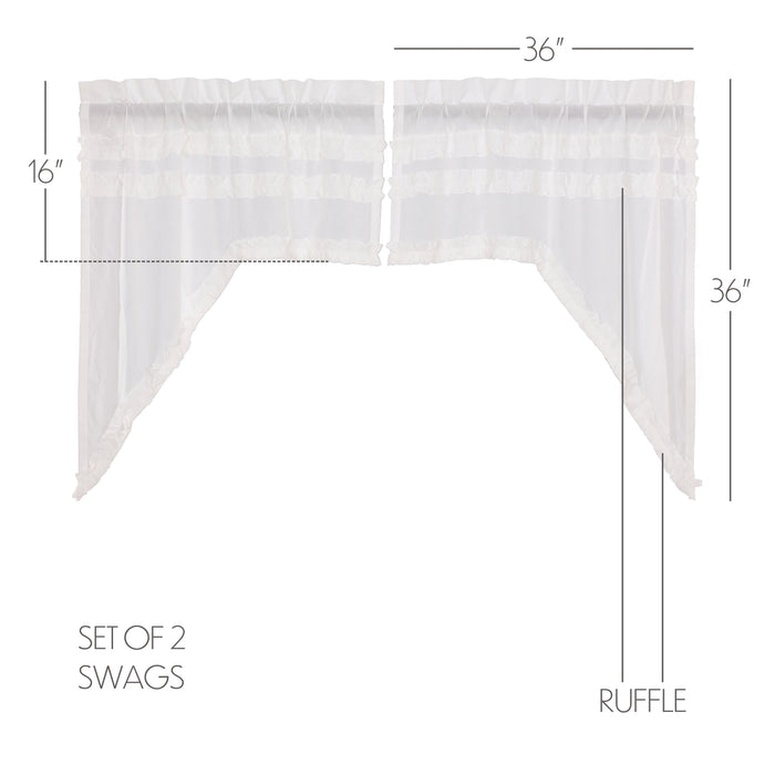 White Ruffled Sheer Petticoat Swag Set of 2 36x36x16