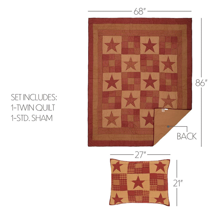 Ninepatch Star Twin Quilt Set; 1-Quilt 68Wx86L w/1 Sham 21x27