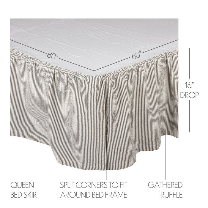 Hatteras Seersucker Blue Ticking Stripe Queen Bed Skirt 60x80x16