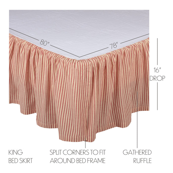 Sawyer Mill Red Ticking Stripe King Bed Skirt 78x80x16