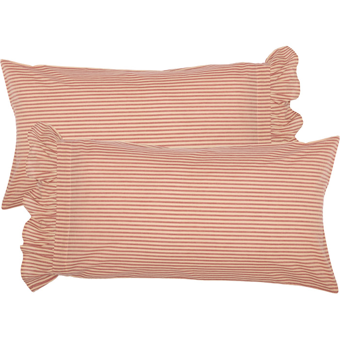 Sawyer Mill Red Ticking Stripe Ruffled King Pillow Case Set of 2 21x40