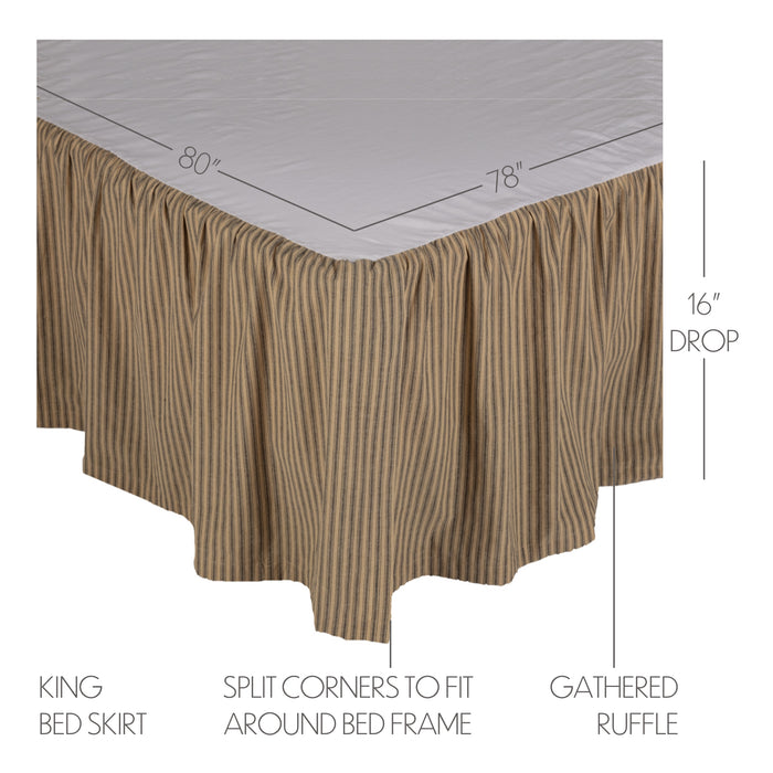 Farmhouse Star Ticking Stripe King Bed Skirt 78x80x16