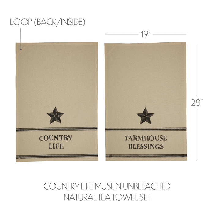 Farmhouse Star Country Life Muslin Unbleached Natural Tea Towel Set of 2 19x28