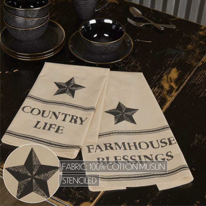 Farmhouse Star Country Life Muslin Unbleached Natural Tea Towel Set of 2 19x28