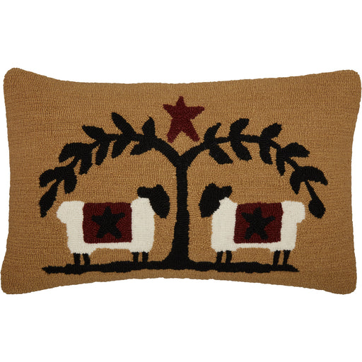 Heritage Farms Sheep and Star Hooked Pillow 14x22